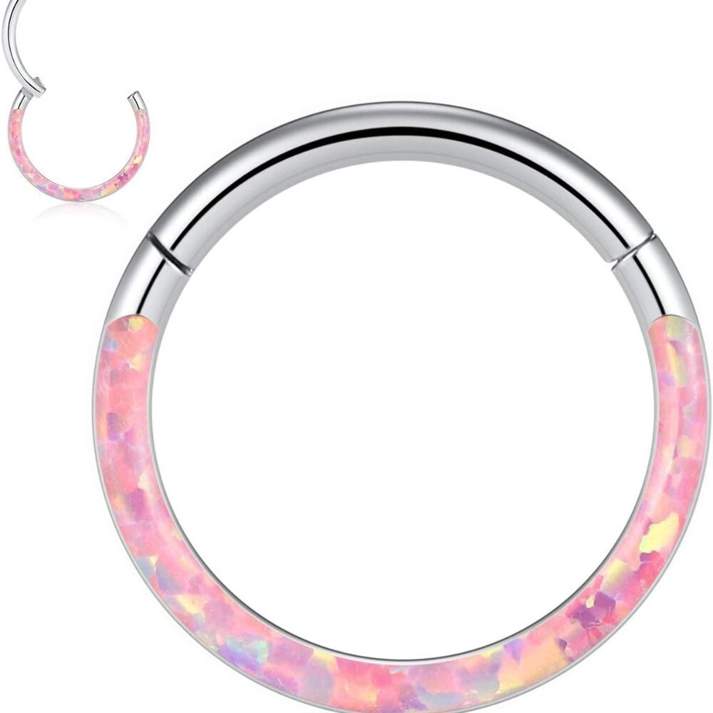 16G 18G 316L Stainless Steel CZ/OPAL Septum Piercing Septum Clicker Ring Hinged